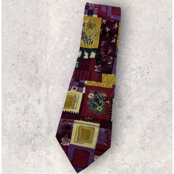 TED LAPIDUS Silk Tie USA Purple Burgundy Geometric W:3.8" EUC - Picture 1 of 6